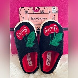 NWT M 6.5-7.5 Red Cherry Black Juicy Couture Slippers